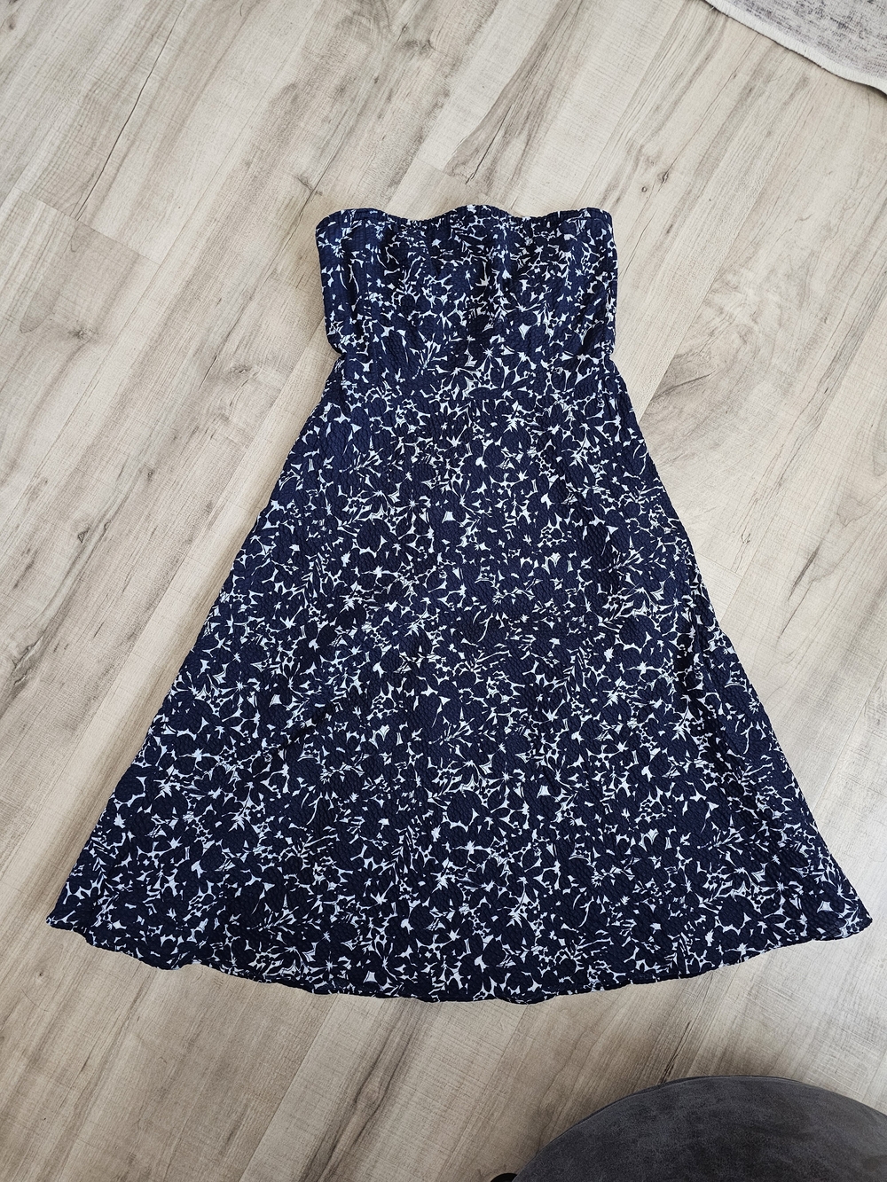 J. Crew Navy and White Floral Strapless Dress